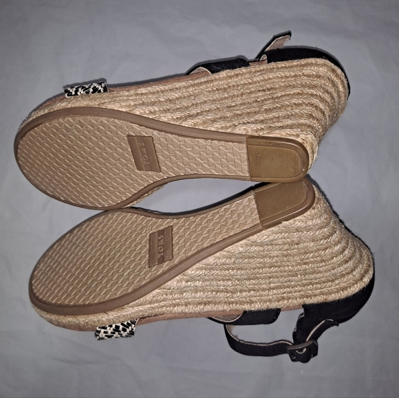 TOMS Clarissa Wedge Sandals Women's 6.5 Black/Tan/White w/ 3.5 inch Rope Heels - Picture 12 of 12